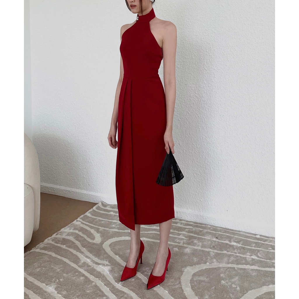 Đầm cổ yếm vạt chéo hở lưng thiết kế đi tiệc sang trọng - Bella