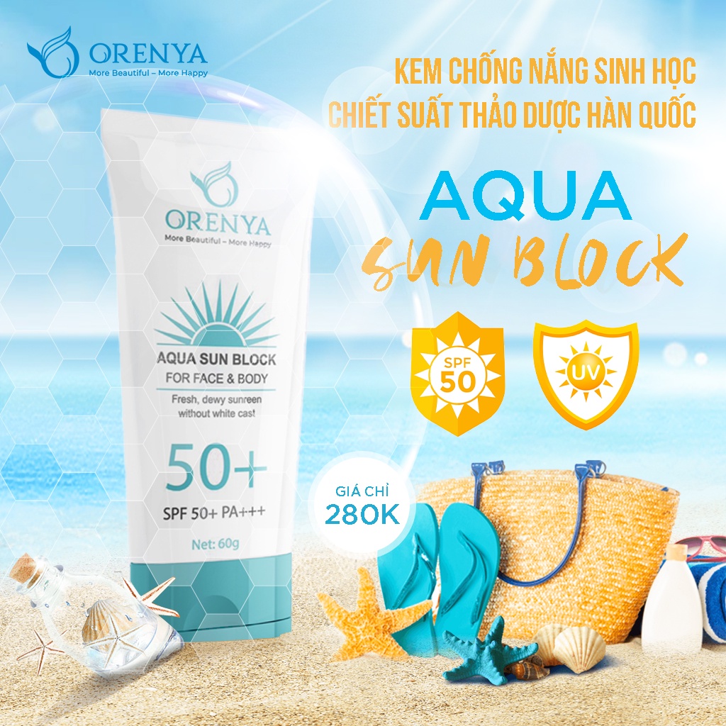 Kem chống nắng sinh học Aqua Sun Block Orenya 60g | Bảo vệ da SPF50+ PA+++