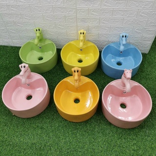 Chậu lavabo rửa mặt trẻ em có màu, Vòi Lavabo Rửa mặt Nóng Lạnh Mạ sứ