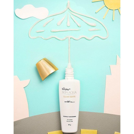 Kem chống nắng Sunplay Skin Aqua Clear White dưỡng da trắng mịn SPF50+PA++++ 25g - 55g nắp vàng - dạng sữa NPP Shoptido