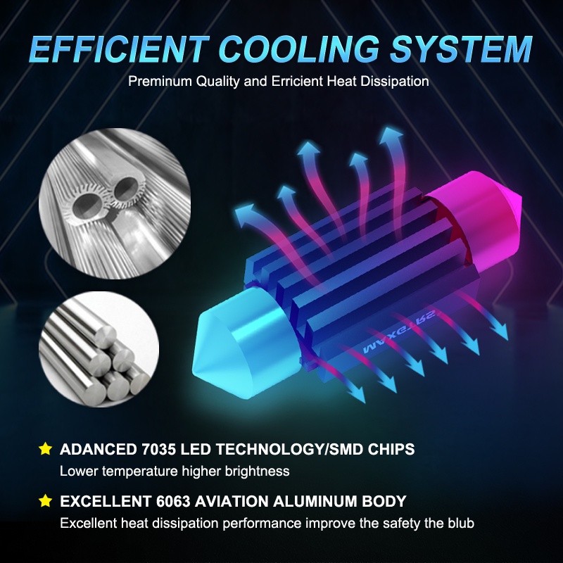 Set 2 Đèn LED CANBUS Festoon 31mm 36mm 39mm 41mm C10W 7035 SMD 6000K Ánh Sáng Trắng 12V Dành Cho Ô Tô MAXGTRS