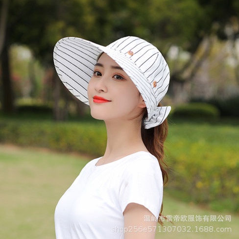 Nón Vành Họa Tiết Sọc Thời Trang Phong Cách Hàn Quốc Cho Nữ
