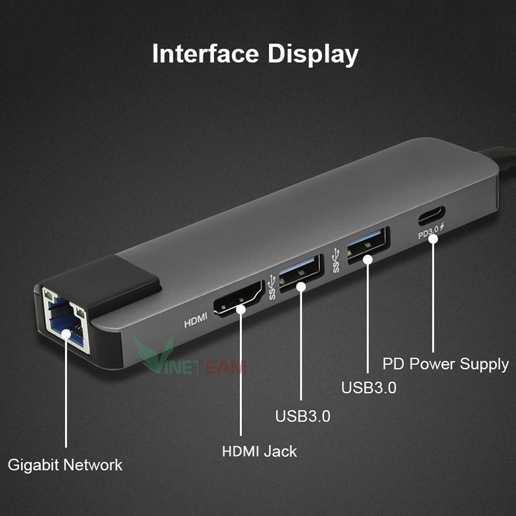 Hub USB Type C 5 in 1 To HDMI, RJ45, 2 x USB 3.0, USB Type C - Bảo Hành 1 đổi 1 -dc4717