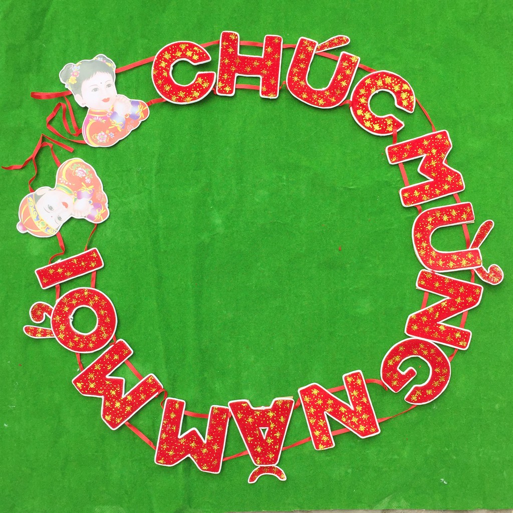 Bộ dây chữ nhung Chúc mừng năm mới trang trí Tết (có 3 cỡ)