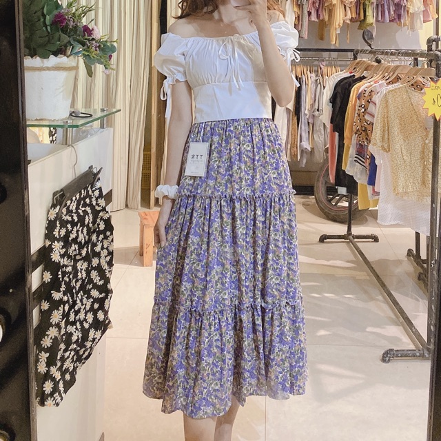 Chân váy hoa nhí midi bánh bèo xếp tầng Ulzzang style🌸 CV 6652 Hàng Quảng Châu