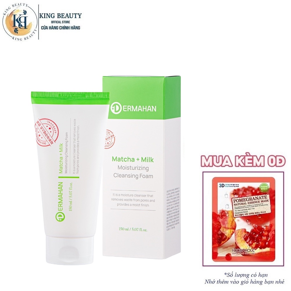 Sữa Rửa Mặt Trà Xanh Giảm Nhờn, Giảm Mụn Dermahan Matcha & Milk Moisturizing Cleansing Foam 150ml