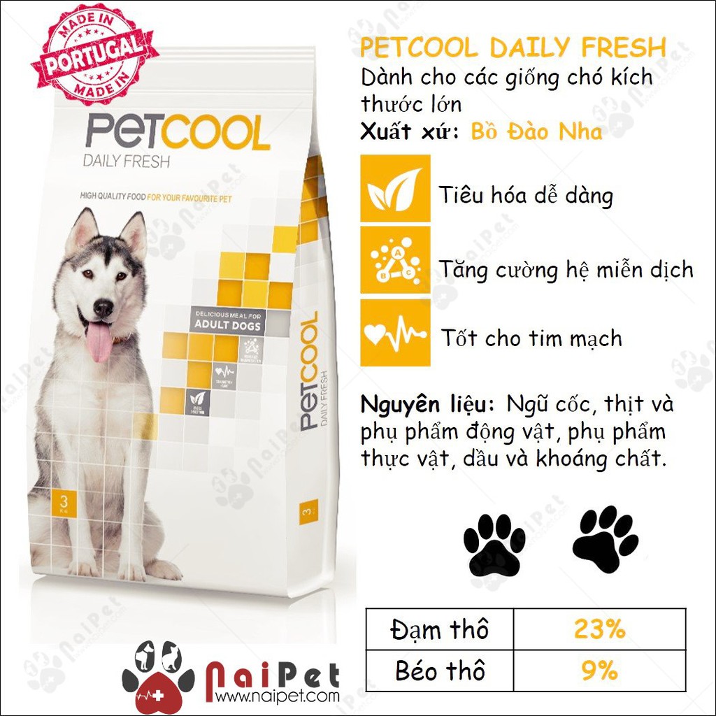 Thức Ăn Hạt Cho Chó Trưởng Thành Cỡ Lớn Petcool Daily Fresh Bao 18kg