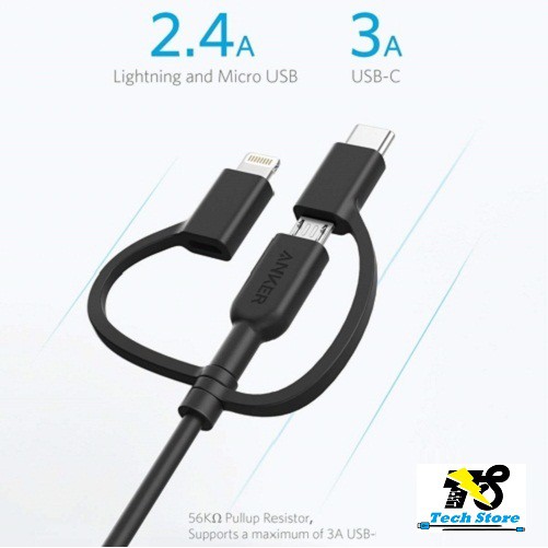 Cáp Anker PowerLine II 3 trong 1 - Lightning/Type C/Micro USB 90cm