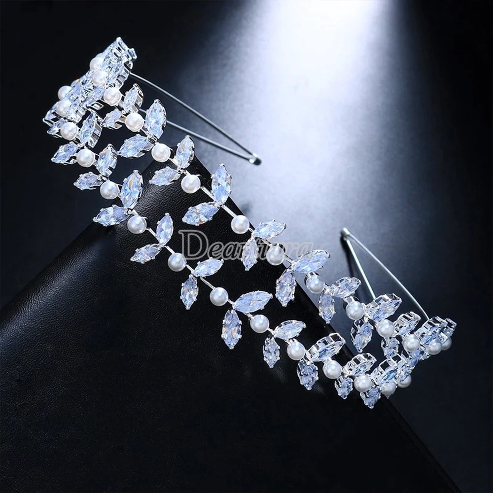 Băng Đô Cài Tóc Đính Đá Zircon Và Ngọc Trai Thời Trang Sang Trọng Cho Cô Dâu