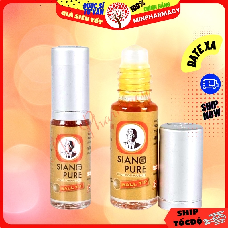 Dầu Lăn Siang Pure 3cc Ball Tip Thái Lan nắp trắng nước vàng - Minpharmacy