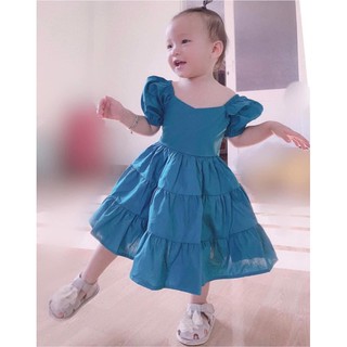Váy xanh tầng nơ lưng cho bé(kèm video thật)