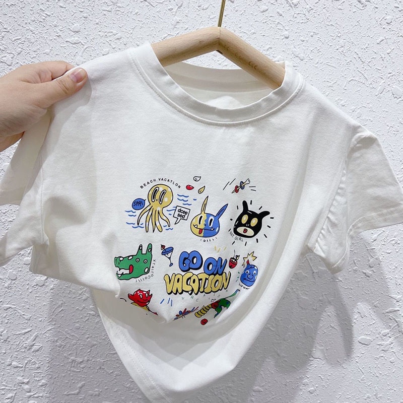 Áo Thun Tay Ngắn In Hình Mặt Cười Hoạt Hình Phong Cách Hàn Quốc Cho Bé Trai