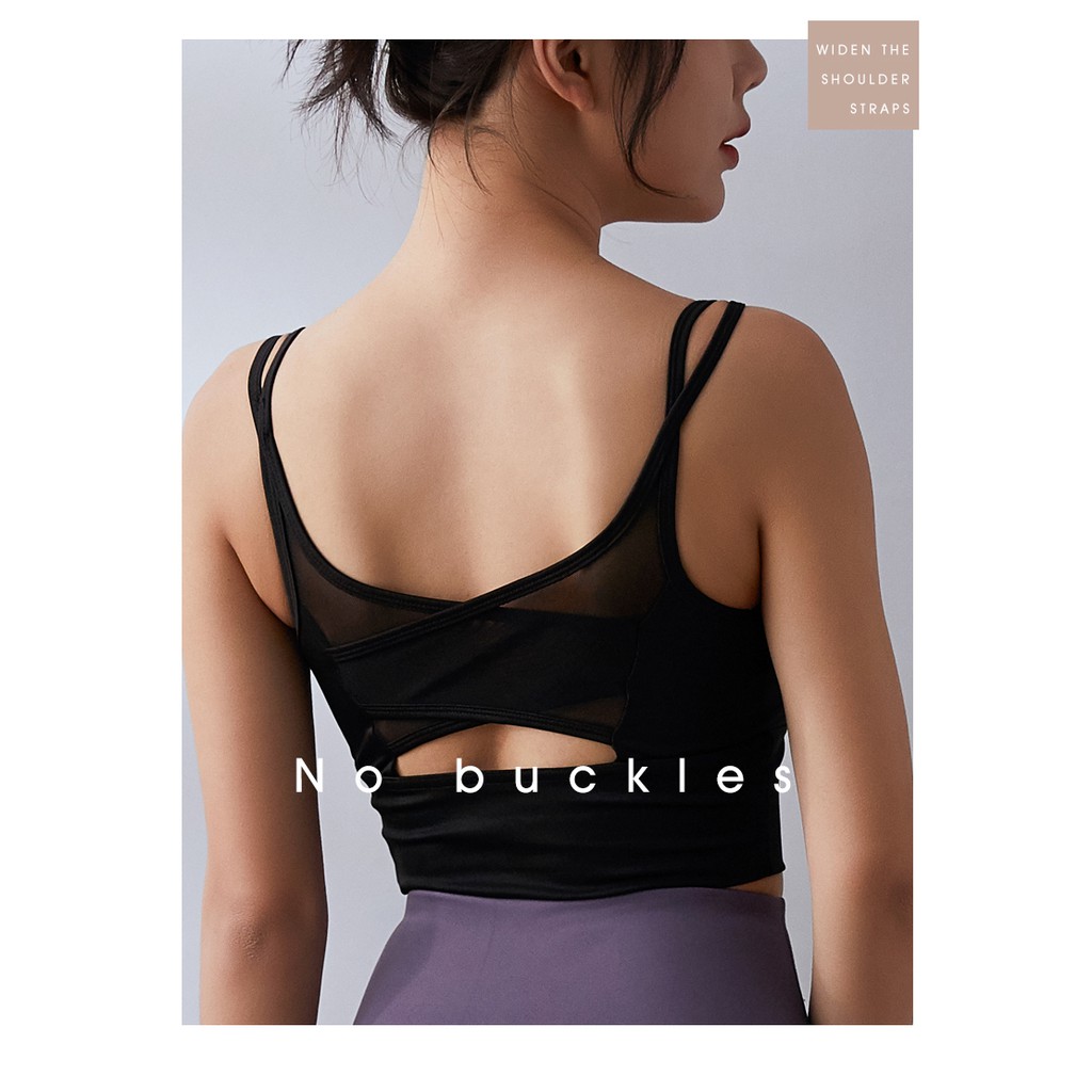 Áo bra tập Gym Yoga nữ 💖 𝑭𝑹𝑬𝑬𝑺𝑯𝑰𝑷 💖 Áo bra phối lưới có sẵn mút đệm, tôn dáng ôm eo, dây chéo sexy