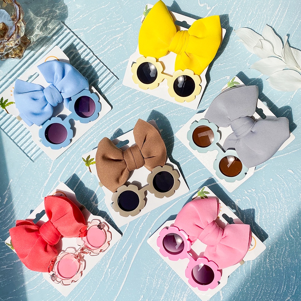 Bộ 2 món KIDSBOWS gồm băng đô đính nơ nylon + kính râm cho bé gái làm phụ kiện chụp ảnh thời trang