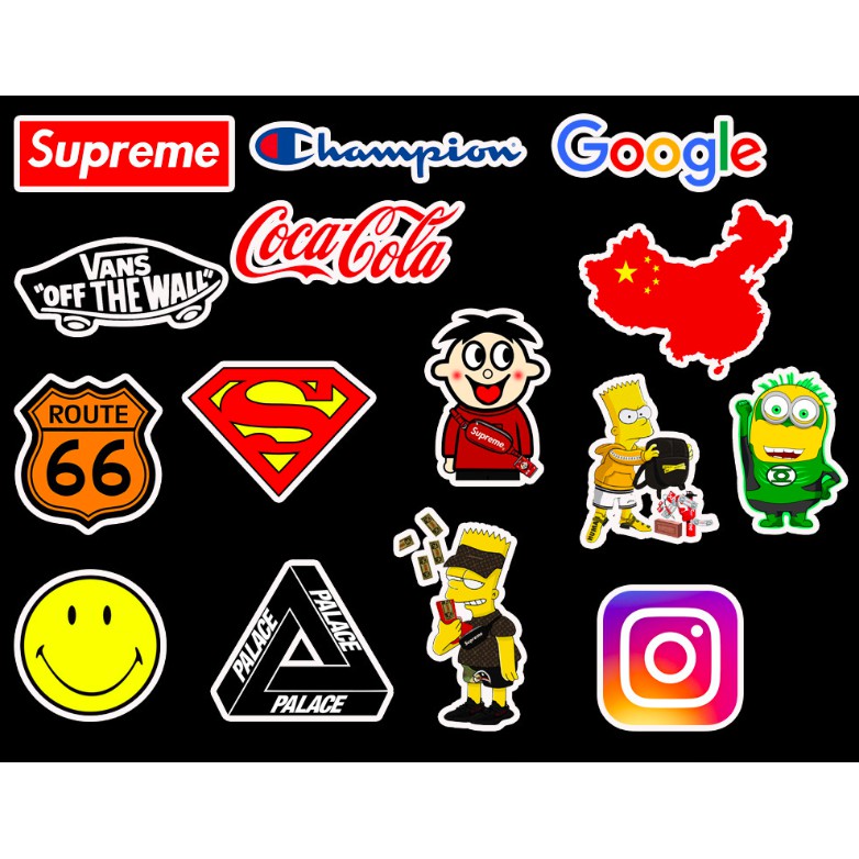 Set 50c stickers BRAND LOGOS VANS, CHAMPION, SUPREME dán máy tính laptop, vali, xe máy, mũ bảo hiểm