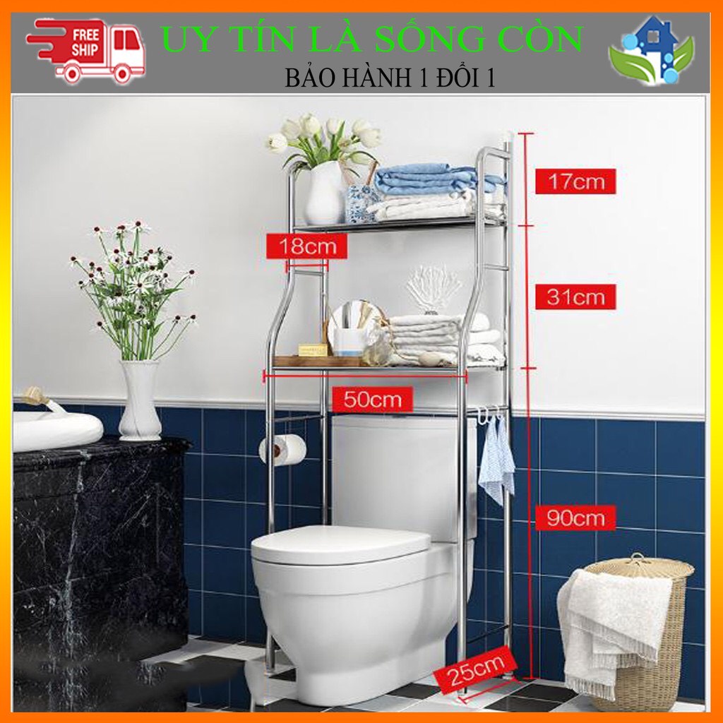 Kệ bồn cầu inox 3 tầng để đồ đa năng tiết kiệm không gian, kệ nhà vệ sinh nhà tắm gọn gàng sang trọng tiện dụng