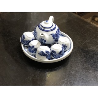 Bộ Ấm Chén Thờ Men Lam Vẽ Long Phụng