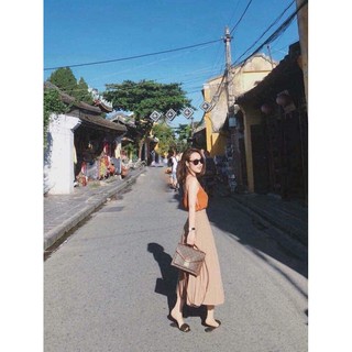 Chân váy xếp ly dài cạp chun