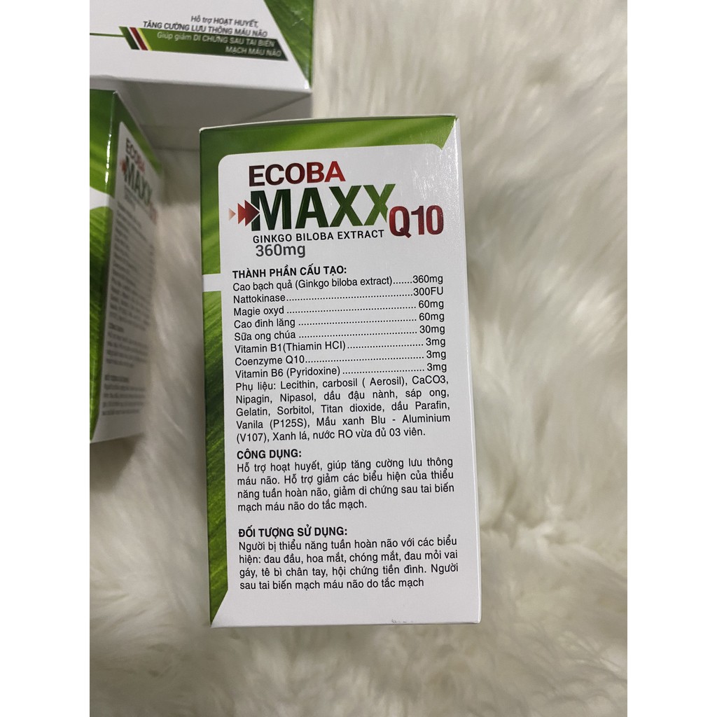 ECOBA MAXX Q10 hộp 100 viên - Ginkgo Biloba Extract 360mg-Hỗ trợ hoạt huyết, tăng cường lưu thông máu não.