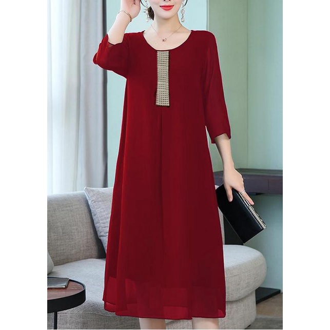 SHOPPRO - THỜI TRANG TRUNG NIÊN - ĐẦM SUÔNG QUÝ BÀ KIỂU ĐẦM SUÔNG TAY LỠ ĐÍNH CƯỜM NGỰC SANG TRỌNG 3112
