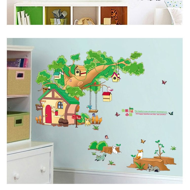 Tranh decal dán tường ĐỘNG VẬT QUA CẦU cho bé - Decal dán tường cho bé