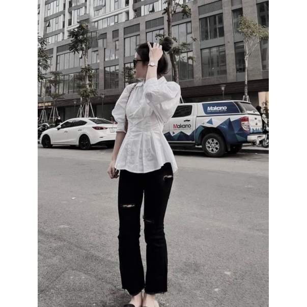 Áo sơmi trắng ly eo