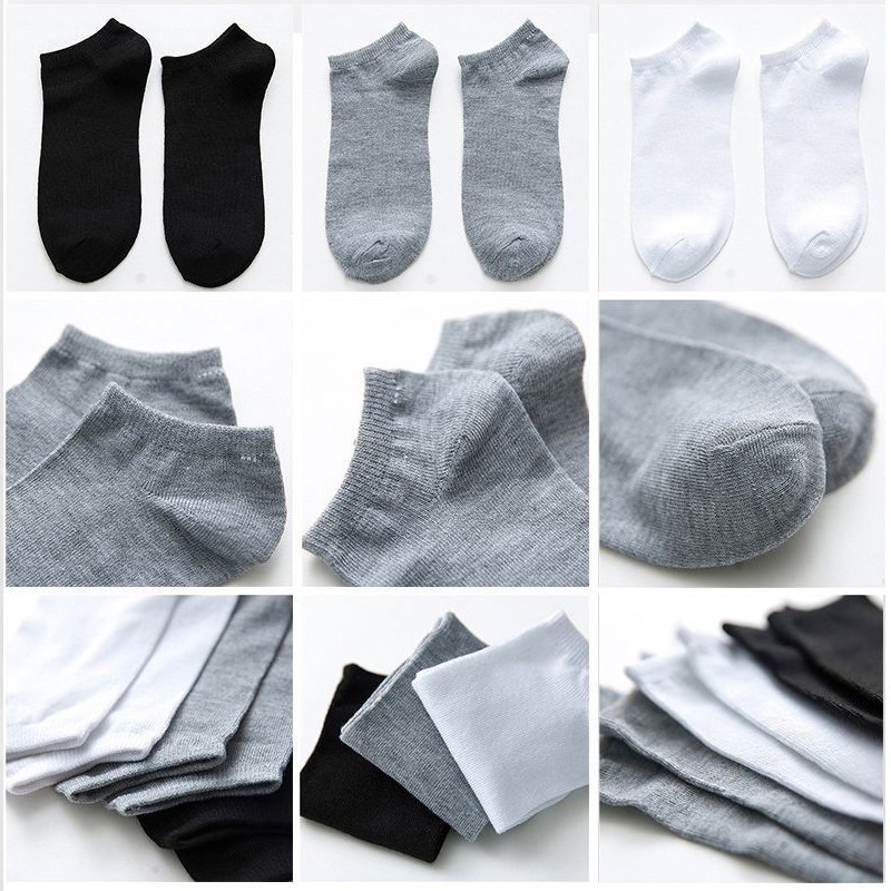 Bộ 3 tất cotton CMENIN màu trơn họa tiết sọc thoải mái màu đen trắng xám SK01 cho nam và nữ