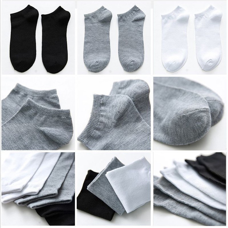 READY STOCK  3PCS Men Women Cotton Ankle Socks Athletic Casual Solid Stripe Comfortable Sock Black White Grey SK01