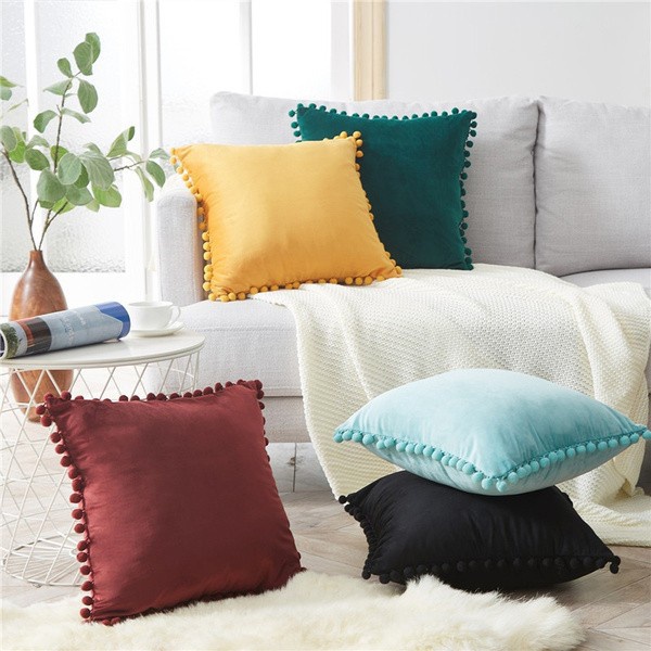 1 Vỏ Gối Nhung Mềm Màu Trơn Hình Vuông Kèm Bóng Trang Trí Nhà Cửa/Ghế Sofa/Xe Hơi