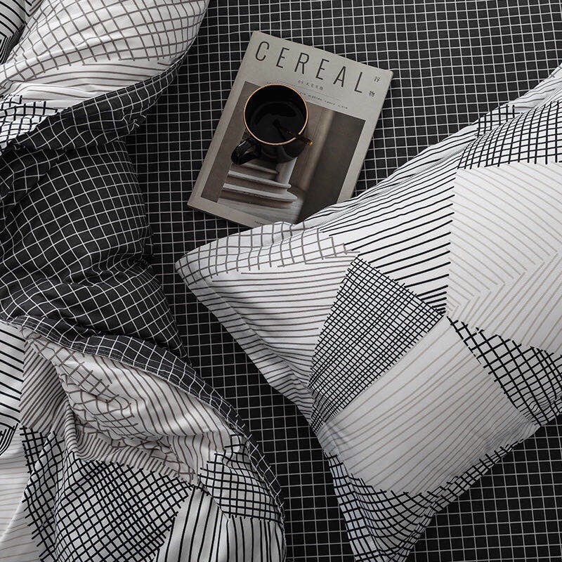 BỘ CHĂN GA GỐI COTTON POLY NHẬP KHẨU 100% ( CHĂN ĐÃ TRẦN BÔNG) HỌA TIẾT KẺ TAM GIÁC - ĐỦ KÍCH THƯỚC