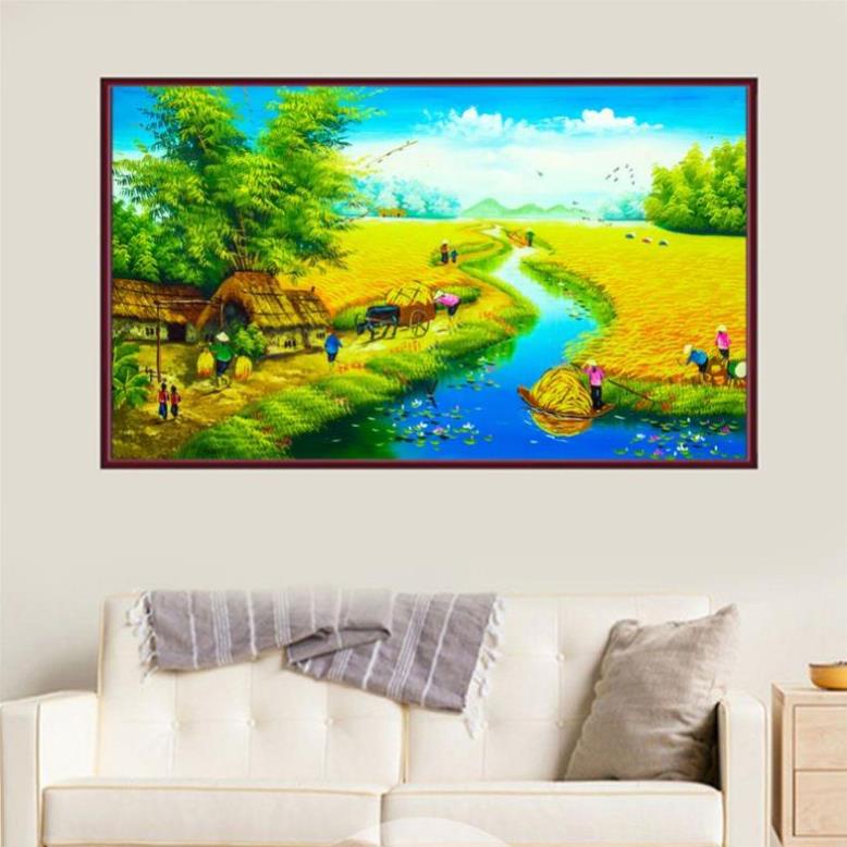 T44 Tranh Đồng Quê Phong Cảnh Treo Tường Tráng Gương Decor Phòng Khách/ Ngủ/ Nhà Cửa/Cầu Thang Quà Tặng Ông Bà