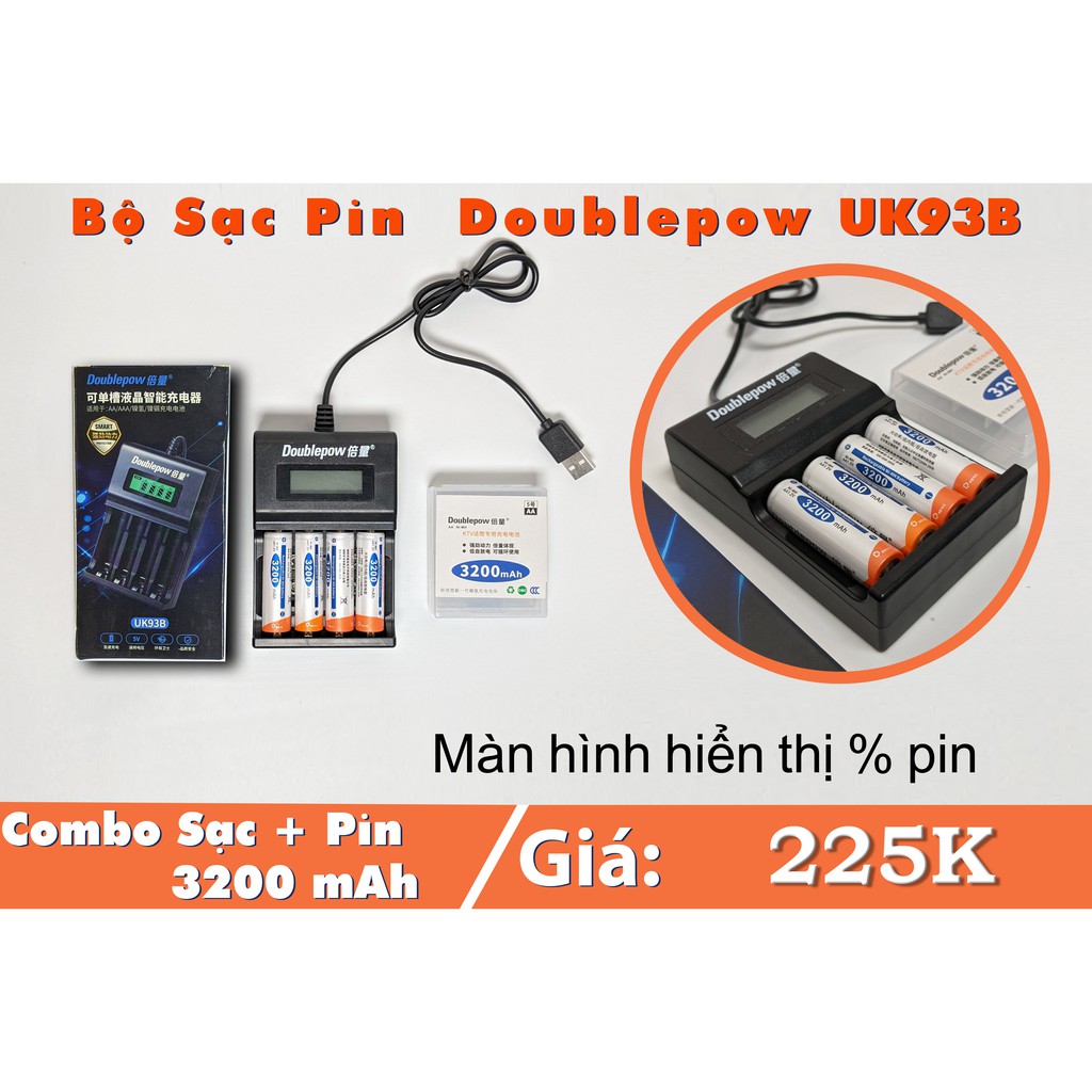 Combo pin AA 3200mAh kèm sạc hoặc pin riêng Doublepow UK93B giá siêu tốt hàng nhập loại 1 - Bảo hành 12 tháng