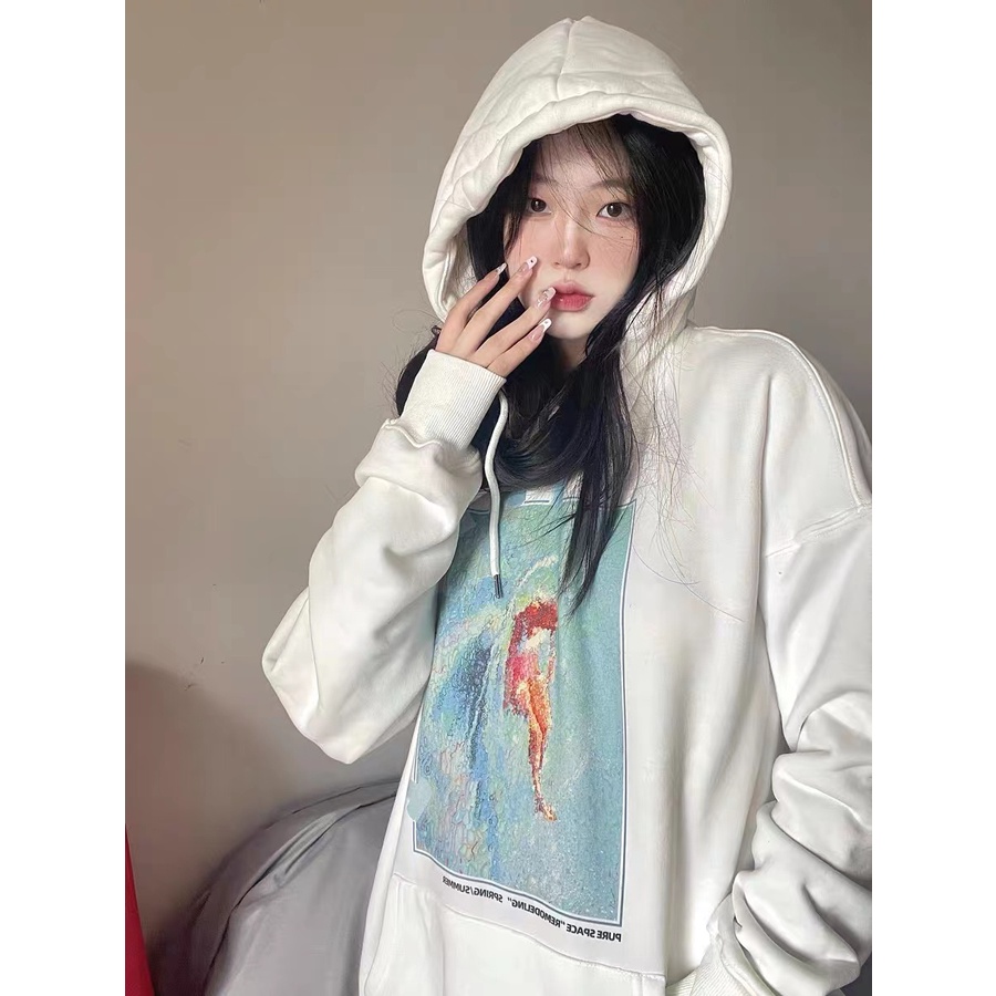 NRVP Áo Hoodie Tay Dài Oversize In Họa Tiết Phong Cách Hàn Quốc Kiểu Mới Cho Nam / Nữ
