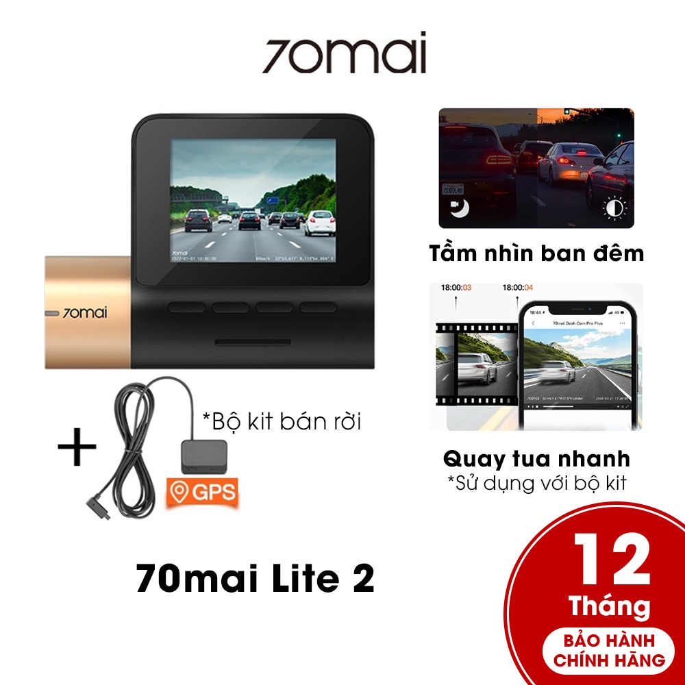 Camera hành trình ô tô 70mai Dash Cam lite 2 Midrive D10 Tích hợp GPS 1080P fullHD Tầm nhìn ban đêm Điều khiển qua APP