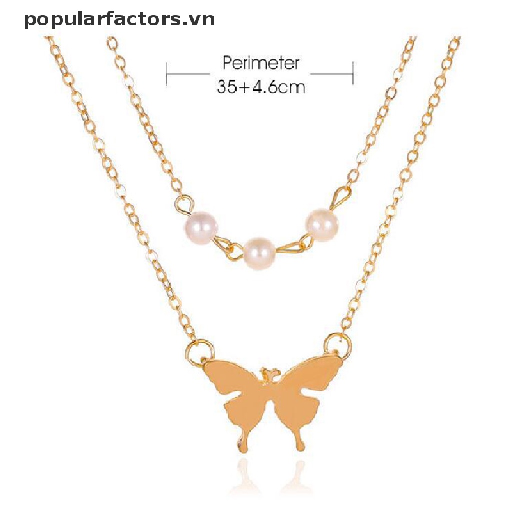 Vòng cổ Nhiều Lớp Mặt Hình Bướm Và Ngọc Trai Thời Trang