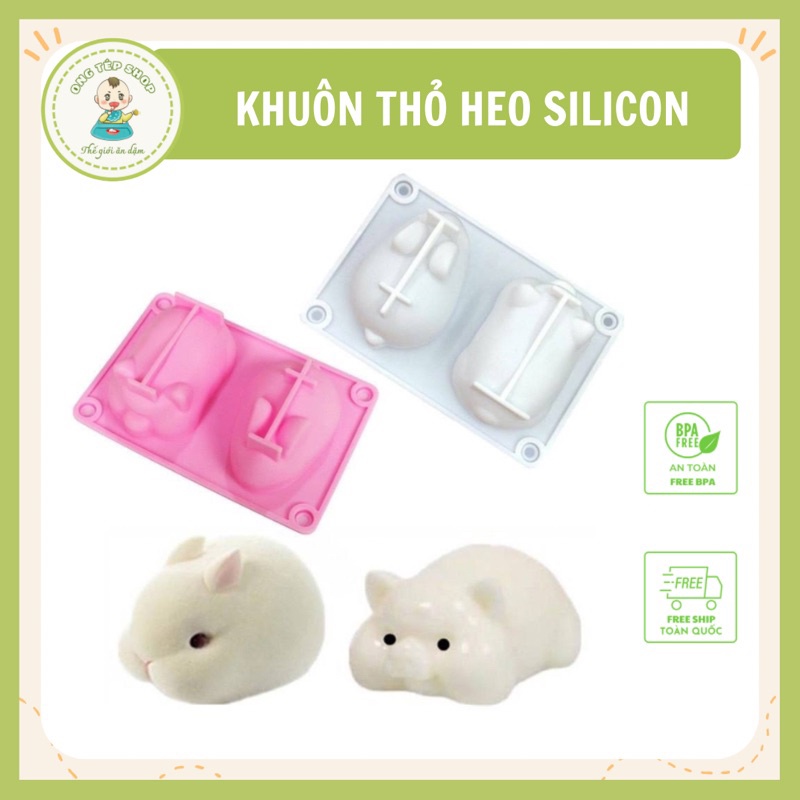 Khuôn silicon hình thỏ heo làm thạch pudding, mousse, làm bánh