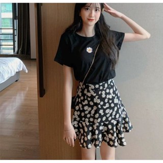 set áo + chân váy hoa cúc (dài/ ngắn)