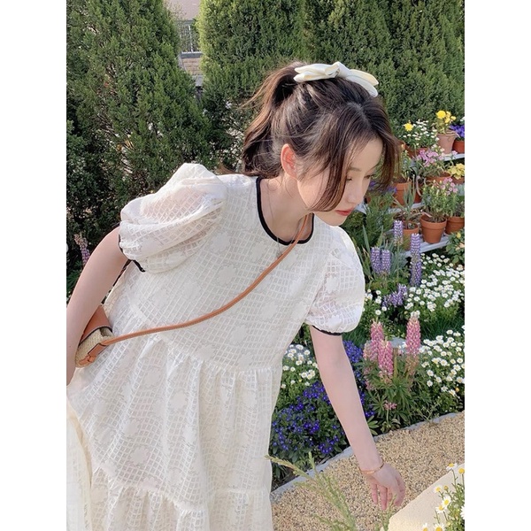 Đầm - Váy babydoll trắng viền đen nàng thơ DREPARI