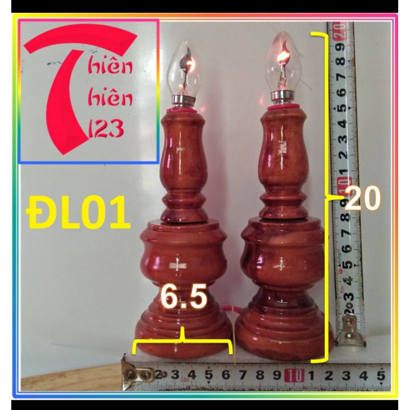 Đèn thờ gỗ điện. đèn cây nến nhỏ 20cm để bàn thờ Phật công giáo đều được