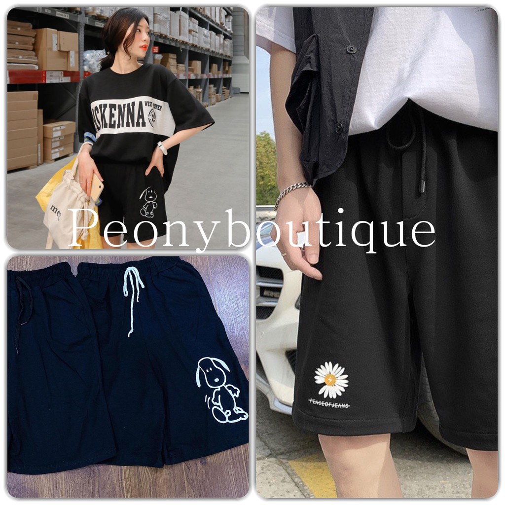 Quần Short Para Noise Unisex [FREESHIP] 🌸 Shorts đùi in hình cún hoa cúc màu đen nam nữ Ulzzang HOT 🌸 | BigBuy360 - bigbuy360.vn