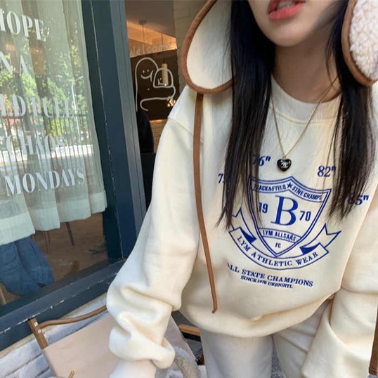 Áo sweater ZHELIHANGFEI tay dài dáng rộng in họa tiết dễ phối đồ phong cách Mỹ thời trang cho nữ