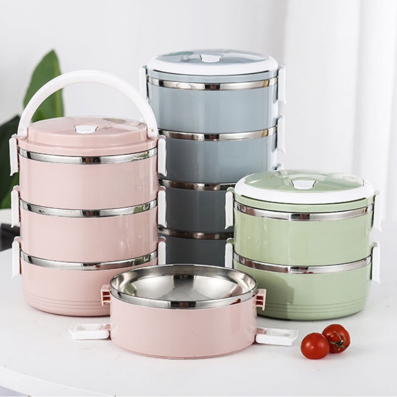 Cặp lồng đựng cơm giữ nhiệt lúa mạch 3 lớp, ruột inox chất lượng cao, tặng kèm bộ dụng cụ ăn uống