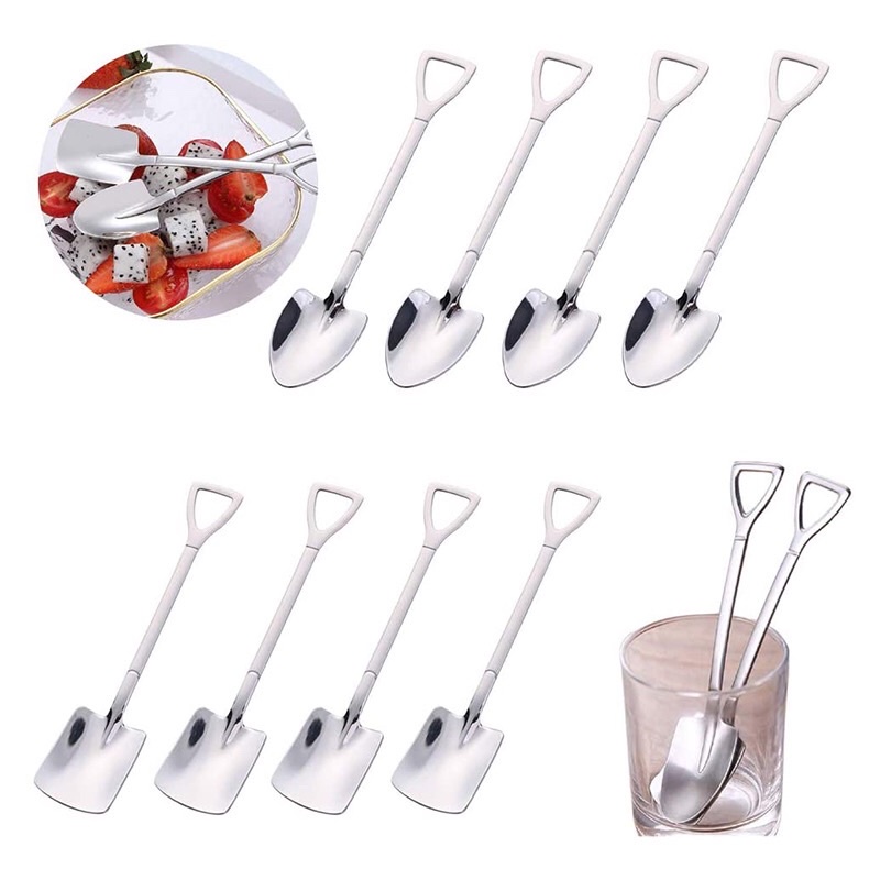 Set 4 Thìa Inox 304 Cán Dài Chất Liệu Inox Cao Cấp, Muỗng Múc Kem Hình Xẻng Tiện Lợi