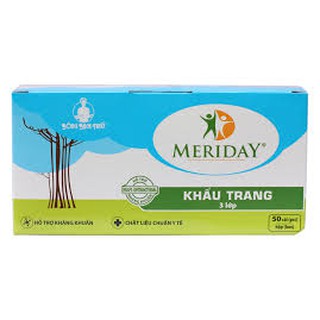 Hộp Khẩu Trang Y Tế Meriday Bông Bạch Tuyết 3 Lớp Màu Xanh, Trắng ( 50 Cái)- 2201872