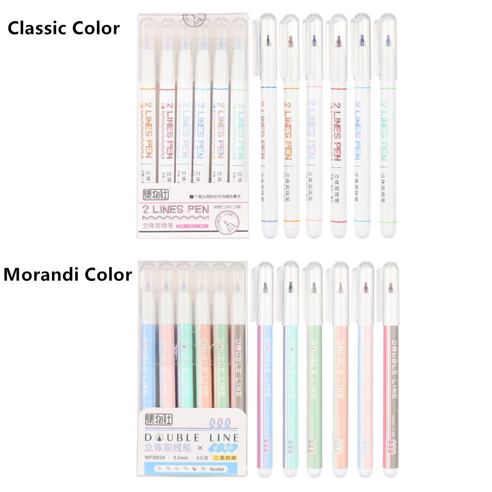 ♫DAPHNE♫ 6Pcs/Set Hot Writing Tools Hand Account Double Line Pen Stationery Two-Color DIY Mark Student Contour