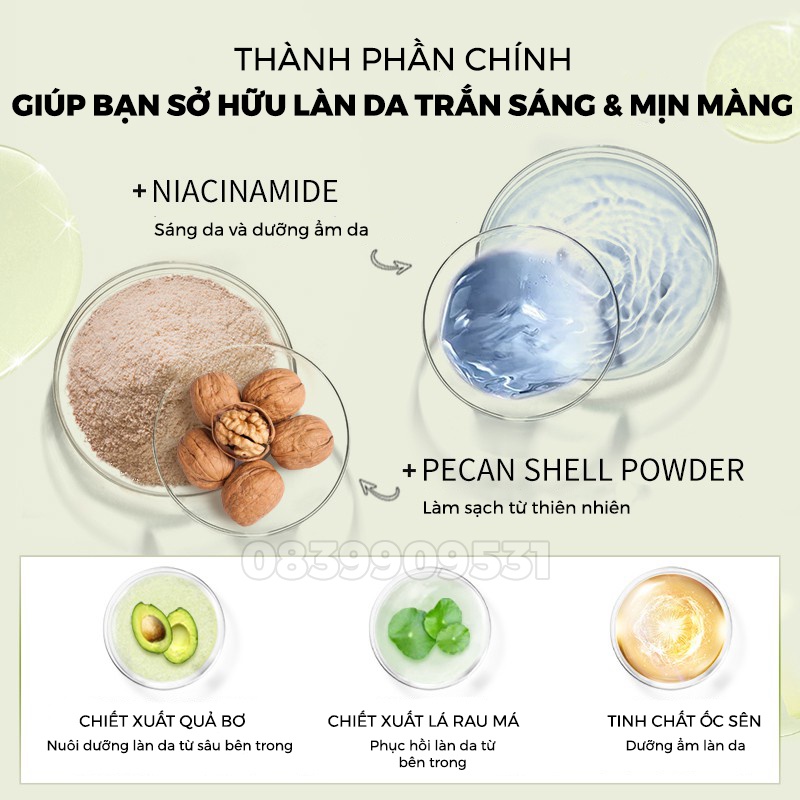 Kem tẩy tế bào chết LAIKOU 100g toàn thân tẩy da chết dịu nhẹ chiết suất bơ chống cellulite dưỡng ẩm làm trắng da Zentop