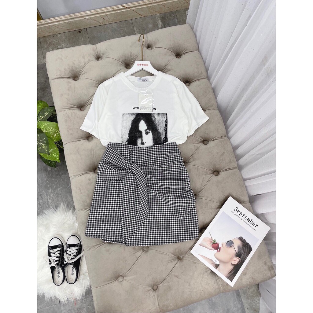 Sét Đồ Nữ , Sét Áo Phông Cô Gái Kèm Chân Váy Kẻ | BigBuy360 - bigbuy360.vn