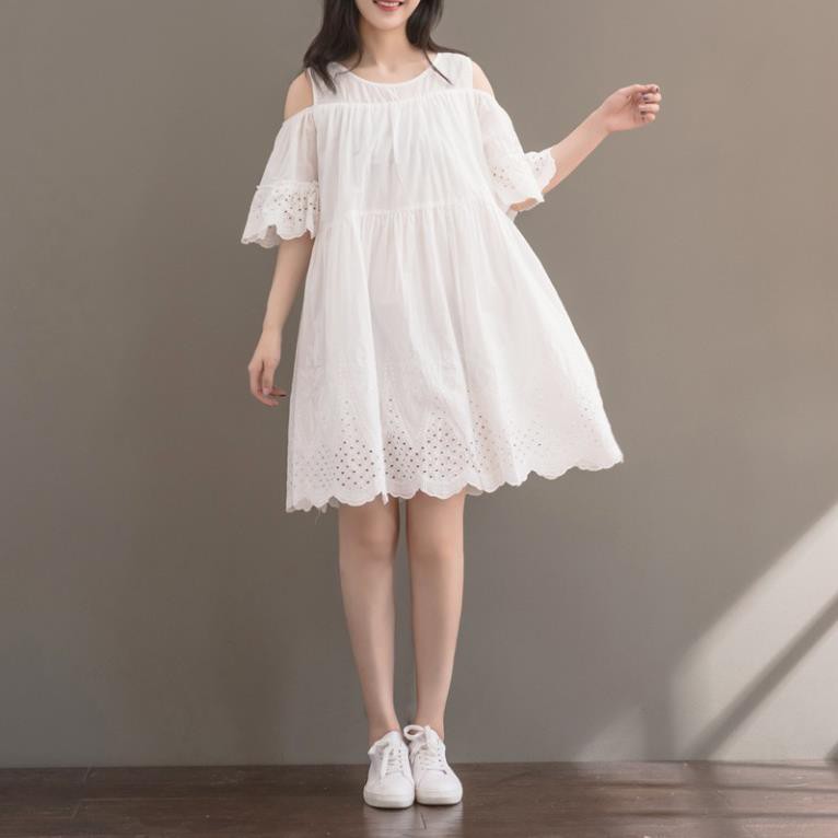 Váy babydoll trắng khoét vai - MS274 (Có ảnh thật) ◦