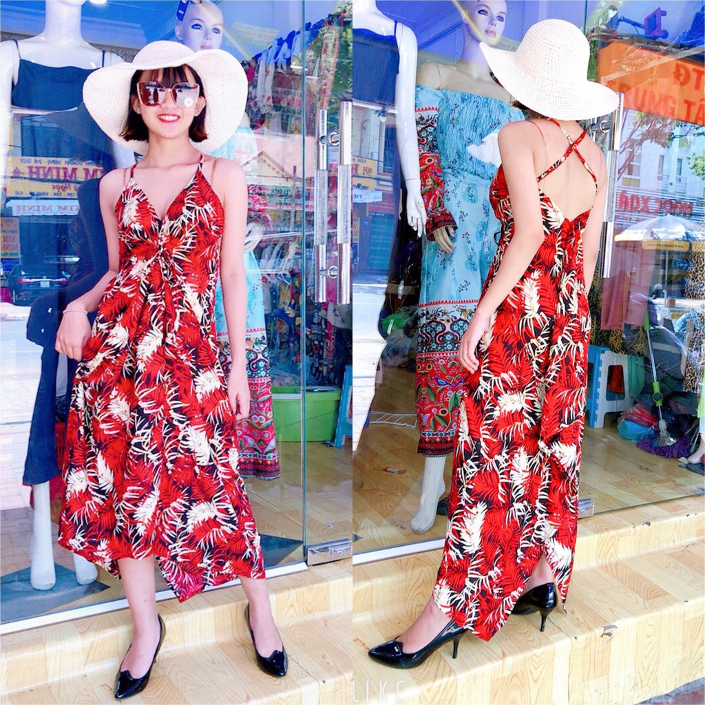 Đầm Maxi bướm lệch tà, hở lưng - 30 MÀU