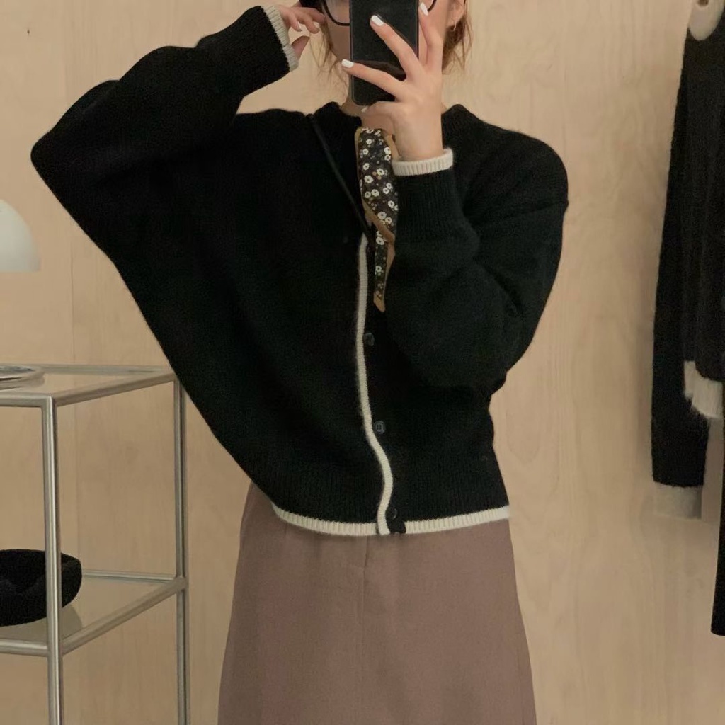 Áo khoác cardigan dệt kim cổ tròn phong cách Hàn Quốc thời trang mùa thu cho nữ